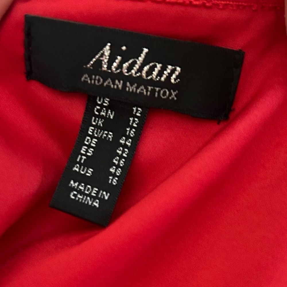 Aidan by Aidan Mattox Red Off the Shoulder Ruffled Sheath Midi Dress SIZE 12 - Picture 8 of 10